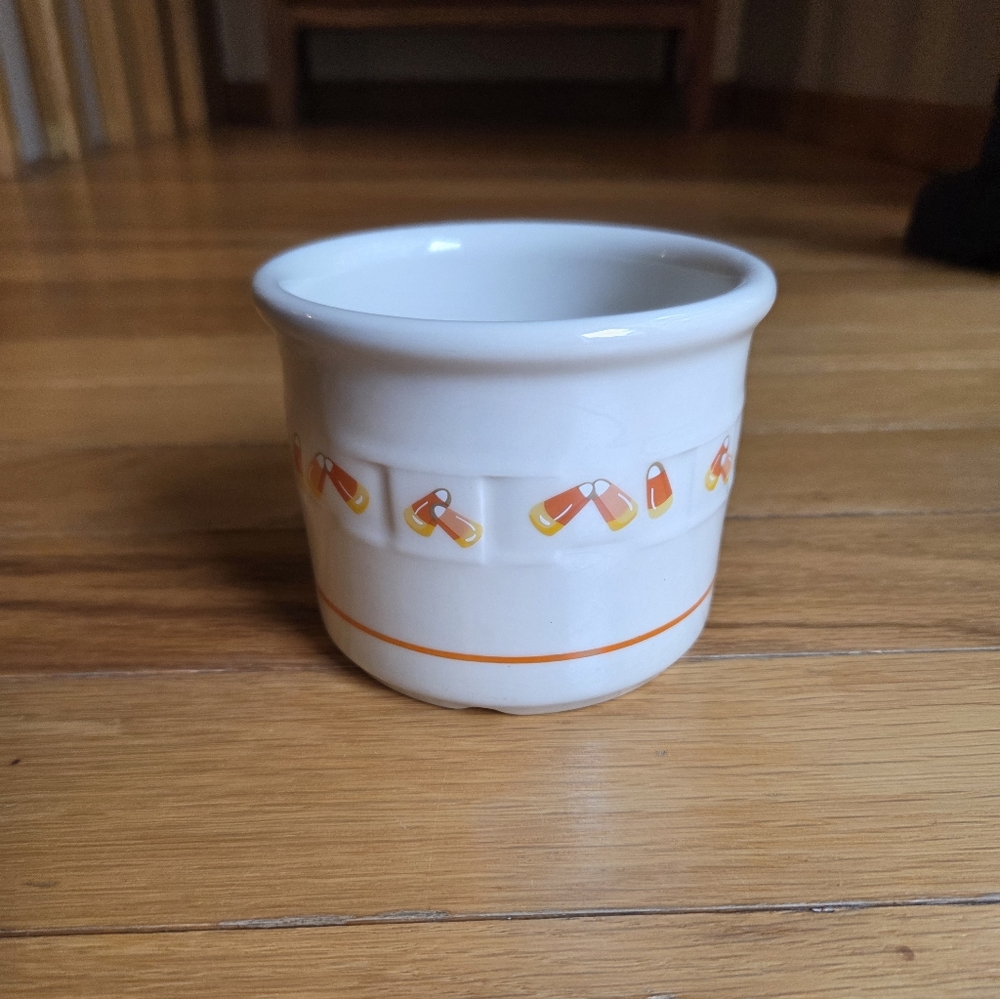 Longaberger White Ceramic Cup with‎ Orange Candy Corn Design